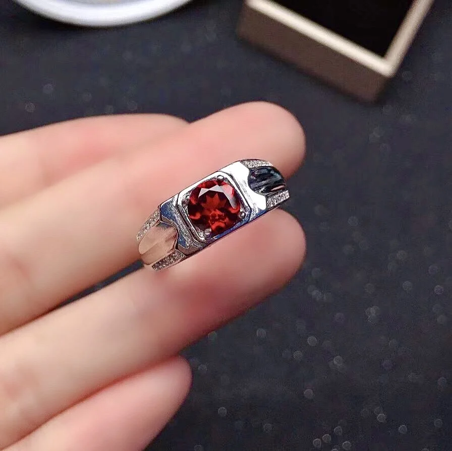 6mm VVS Grade Natural Garnet Silver Ring for Daily Wear Real Mozambique Garnet Ring Solid 925 Silver Garnet Jewelry