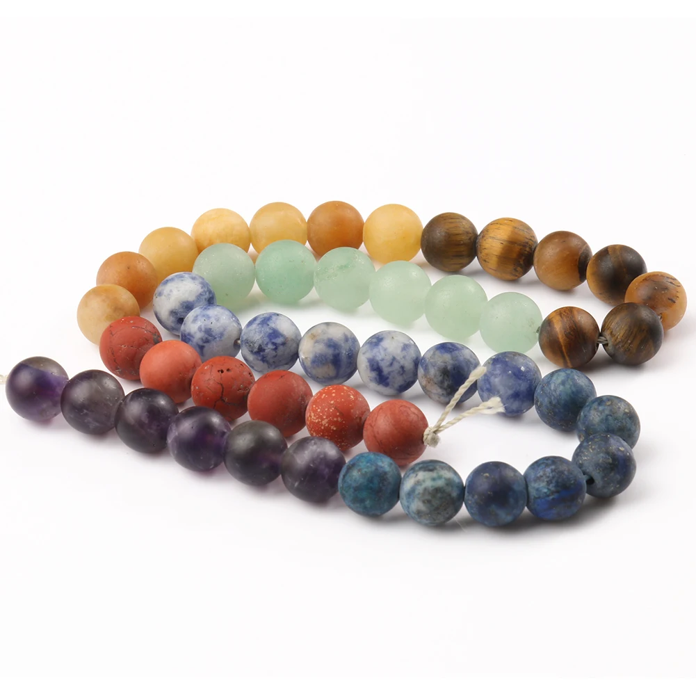 Natural Matte 7 Chakra Beads Round Loose Stone Beads for Jewelry Making DIY Yoga Bracelet Healing Energy Beaded Jewelry 15\'\'