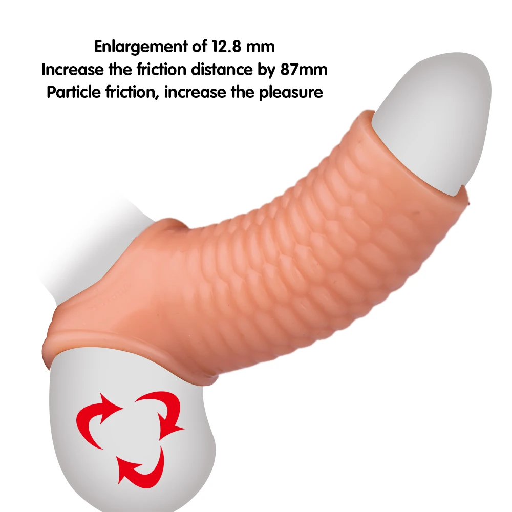 Silicone Reusable Penis Sleeve Flexible Glans Penis Enlarger Extender Delay Ejaculation Cock Ring Sleeve Adult Sex Toys For Men