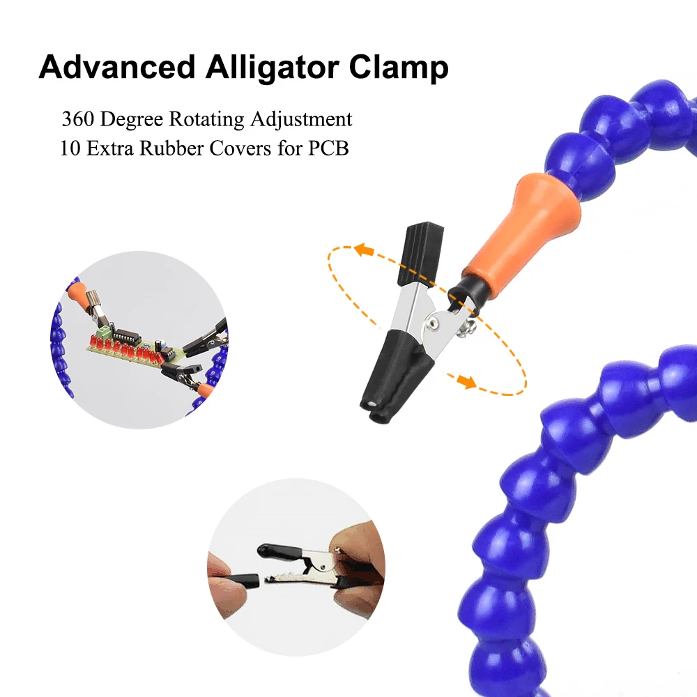 NEWACALOX Table Clamp Soldering Third Hand with 3X USB Magnifier LED Light  5Pcs Flexible Arms PCB Holder Welding Repair Tool