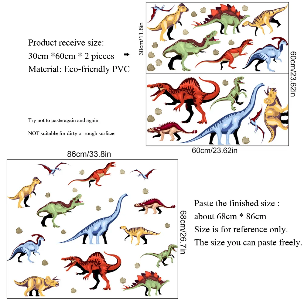 الكرتون الديناصورات ملصقات جدار للأطفال غرفة خلفية للزينة خلفية غرفة نوم الطفل ديكور المنزل ذاتية اللصق DIY الشارات #2