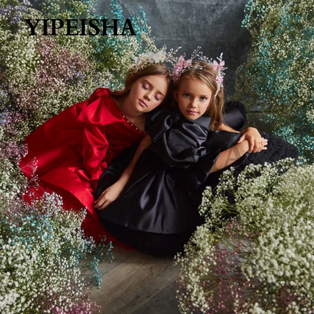 Eenvoudige Een Schouder Bloem Meisje Jurken Bow Tulle Satin A-lijn Kids Baljurk Платье Для Девочки Vestido De Fiesta de Boda