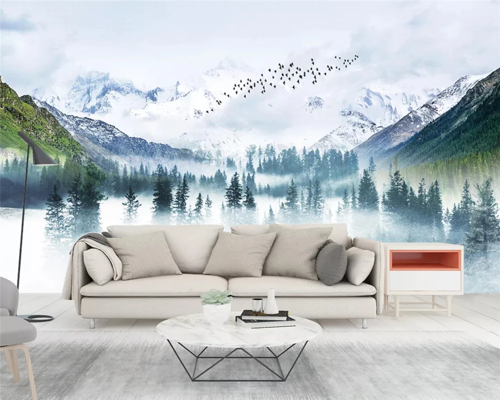 

beibehang Custom silk cloth wallpaper Nordic personality fresh cloud art landscape tree background papel de parede papier peint
