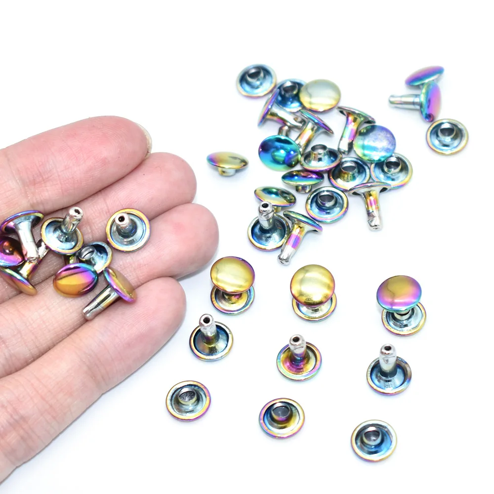 9mm Rainbow Material Double Cap Rivets Studs for Leathercrafts Fastener Snaps Prong Studs rivets 50set