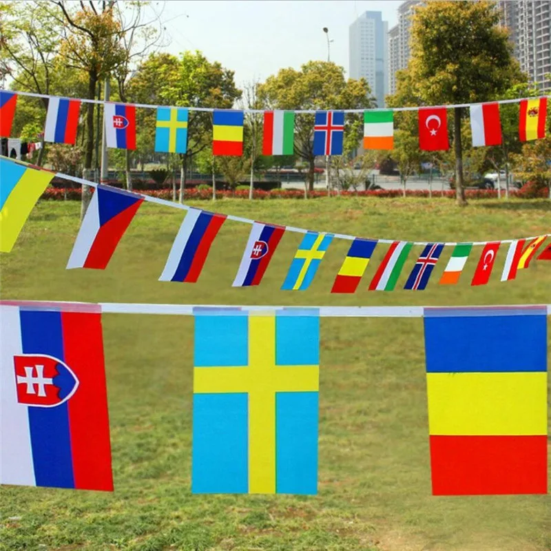 24 Bendera Negara Sepakbola Internasional Bendera Tali Spanduk Panji Dunia untuk Pesta Bar Klub Olahraga Dekorasi