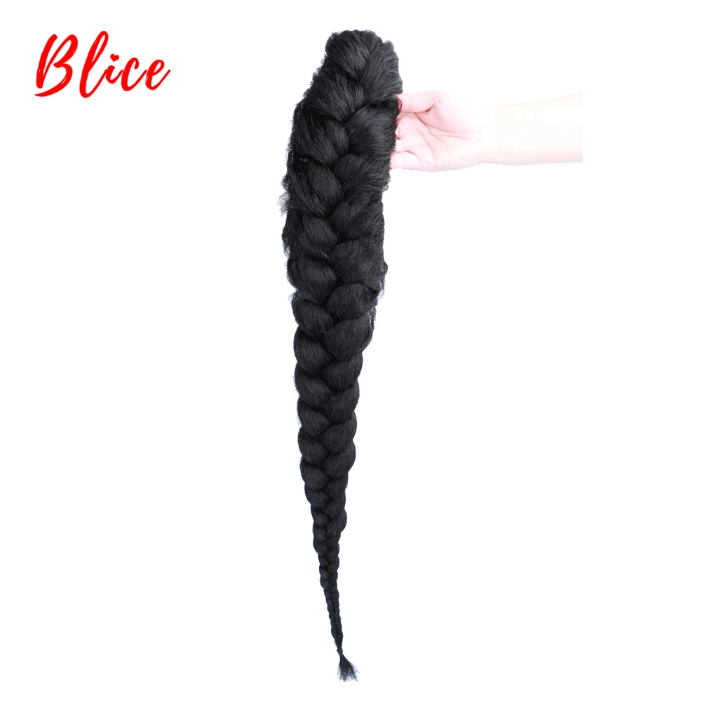 Blice syntetyczny wysoki Puff Afro peruka z prostymi włosami typu Kinky naturalne czarne klipsy w warkoczu Jumbo treska kucyk 76cm Chignon