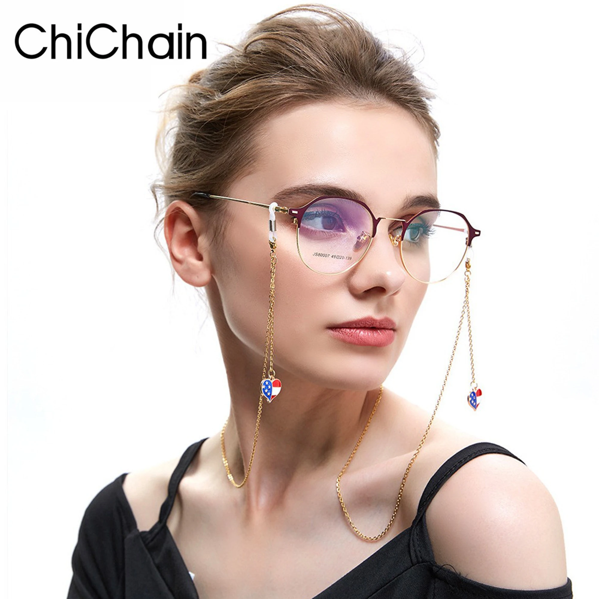 

2 styles of flag and love Pendant Glasses Chain Anti Slip Sunglasses Reading Glasses lanyard sunglasses Premium glasses chain