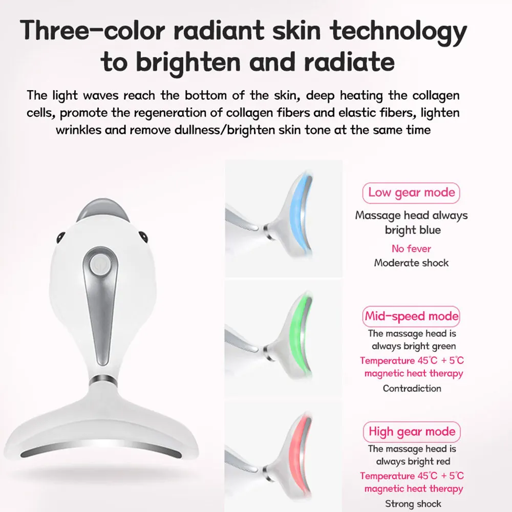 LED Photon Therapy Neck Facial Lifting Massager EMS Skin Tighten Reduce Double Chin Heating Anti-Wrinkle Remove Neck Eye Device