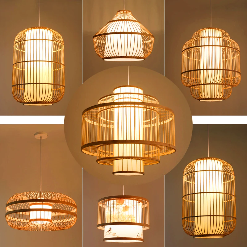 

Chinese Bamboo LED Pendant Light Restaurant Dining Room Kitchen Hanging Light Hotel Farm Teahouse Tatami Bamboo E27 Pendant Lamp