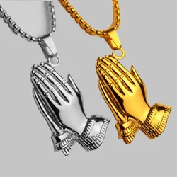 The Praying Hands Pendants & Necklaces Brother Gift Gold Silver Color Stainless Steel Hip Hop Men Sweater necklace Chain Jewelry
