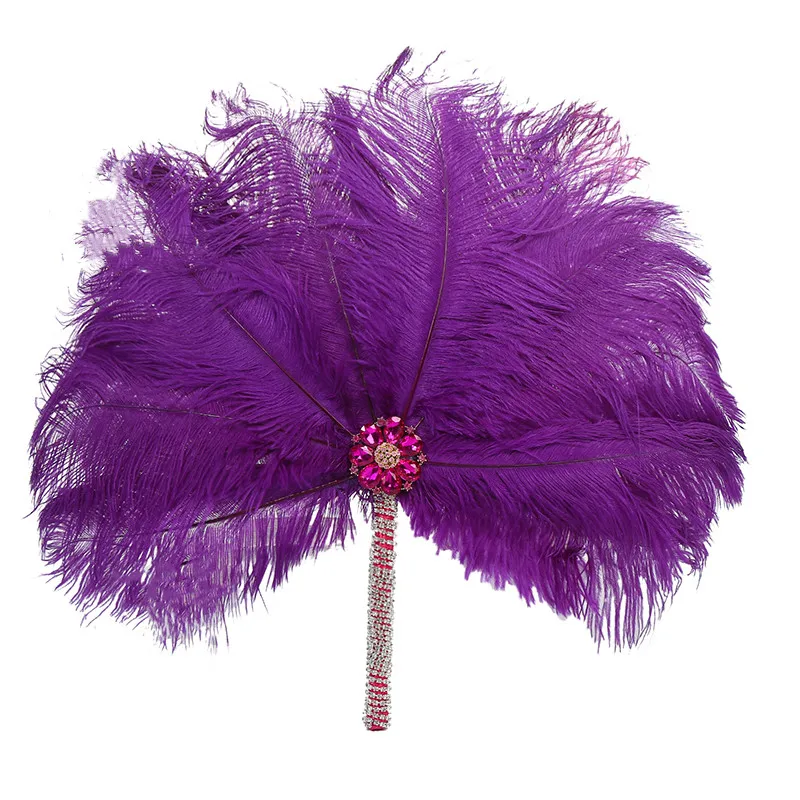 2022 New African Ostrich Feather Fan Vintage Bridal Bouquet Single Side African Feather Hand Fan Ladies Wedding Feather Handfan