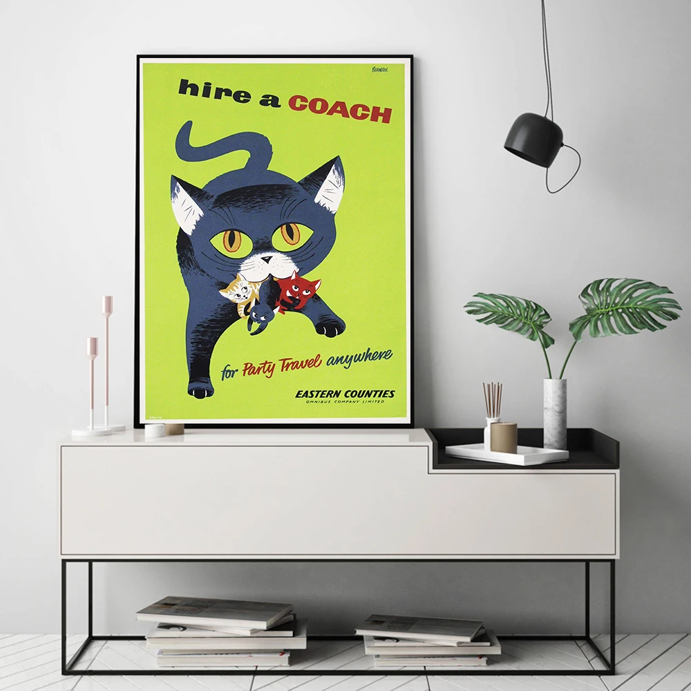 British Coach Travel Poster Cat Illustration Animal Wall Art Canvas Painting Modern Posters And Print For Living Room Home Decor
