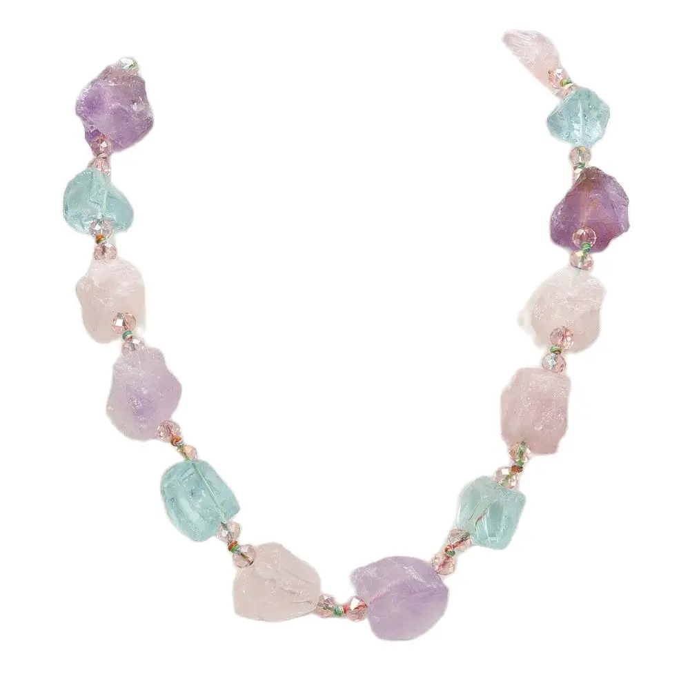 

GuaiGuai Jewelry Natural Semi-Precious Rose Quartz Amethyst Blue Quartz Stone Necklace