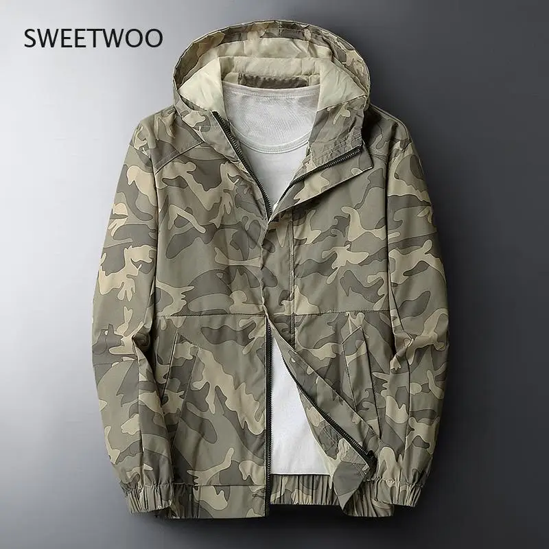 Camouflage Hooded Jacket Men's 2021 Spring Korean Outdoors Casual Streetwear Male Breathable Military Camouflage Windbreakers