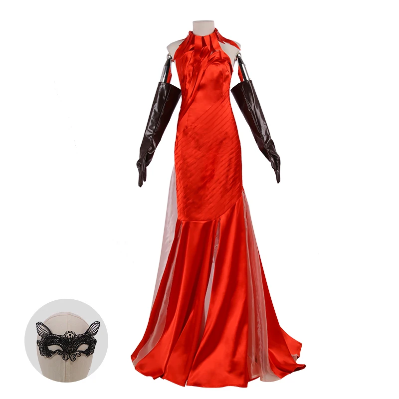 

New Arrival Cruella Cosplay Red Dress Fashion Queen Costume Wedding Evening Party Halloween Gown Fancy With Mask