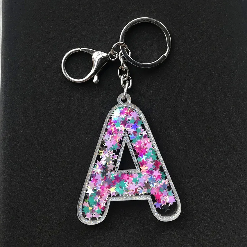 1PC Keyring English Letter Sequins Acrylic Keychain 26 English word  A TO Z Handbag Charms for Woman