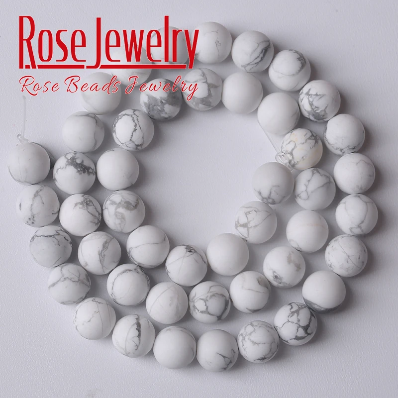 Howlite Pirus Putih Alami Manik-manik Polesan Matte Kusam Bulat Manik-manik Batu Longgar untuk Membuat Perhiasan Gelang DIY 4Mm-12Mm 15"