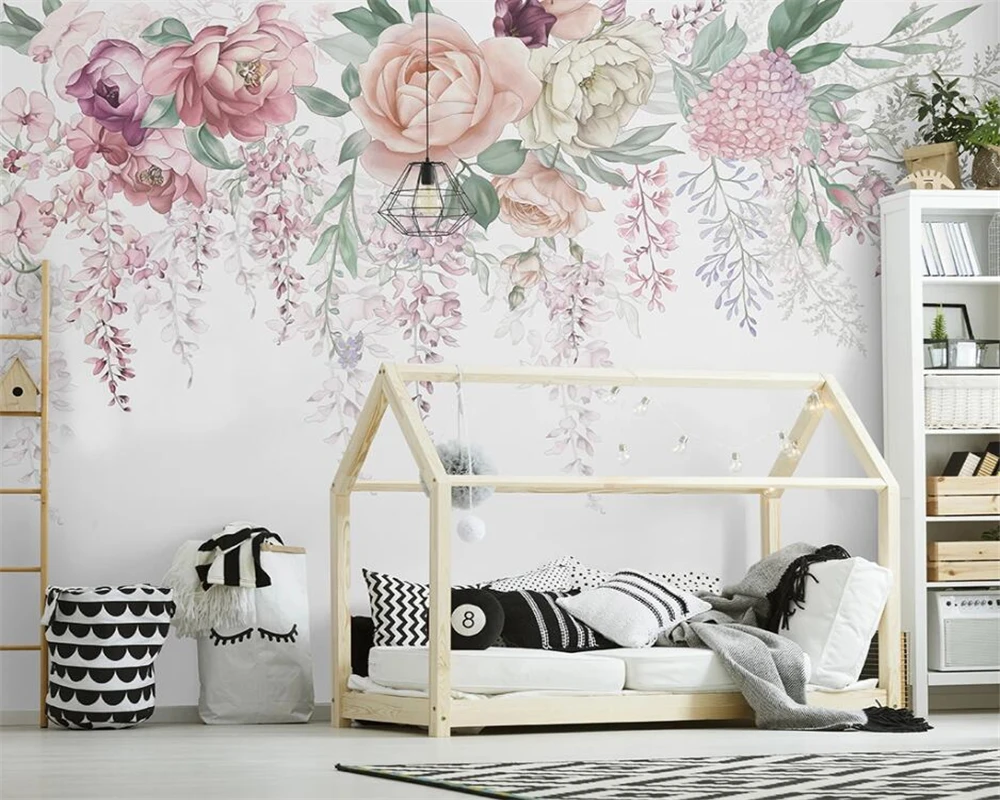 beibehang Fashion personality decorative painting wallpaper hand-painted vintage rose TV background wallpapers for living room