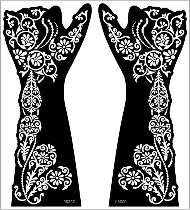 2 sheet Large Henna Hand Tattoo Stencils Women Girls Hand Finger Body Paint Henna Tattoo Templates Stencil DIY Indian Style