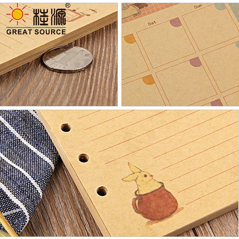 Makeasy A5 Kraft Dot Grid Notebook Kraft Paper Notebook Daily Planner Weekly Month Planner Loose Leaf Refill Paper Blank  (1PC)