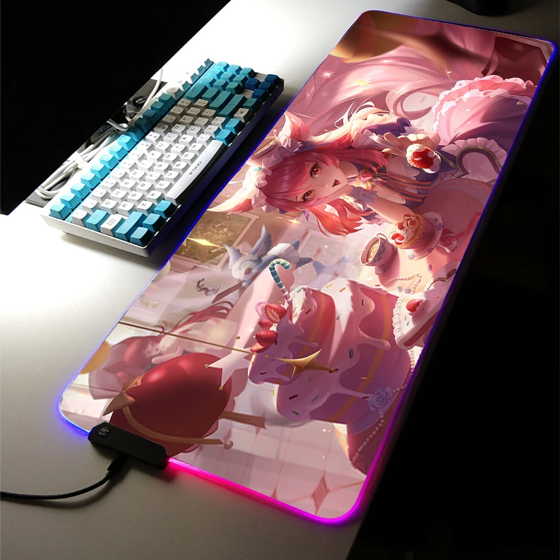 

Multi-size Sexy Cute Girl RGB LED Light Gaming Accessories Anime Pink MousePad XXL Large Keyboard Non-Slip Game Desk Mat for LOL