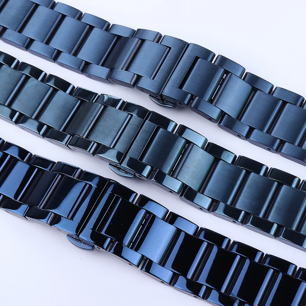 New Blue Stainless Steel Watchband Strap Metal Bracelet Strap 18mm 19mm 20mm 21mm 22mm Straight End For Men Women Fashion Watch