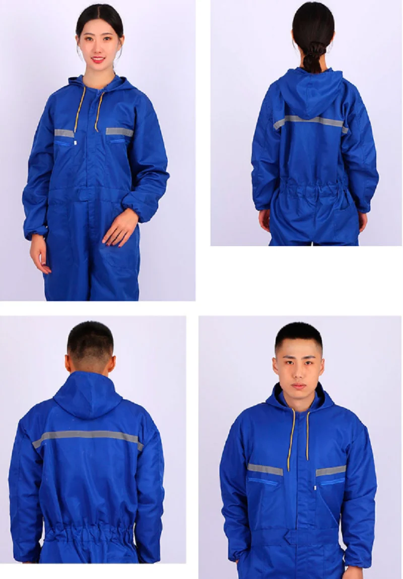 作業全体フード付きカバーオールジッパー反射ストリップ防塵汚れ防止耐摩耗性制服自動車修理機械ジャンプスーツ