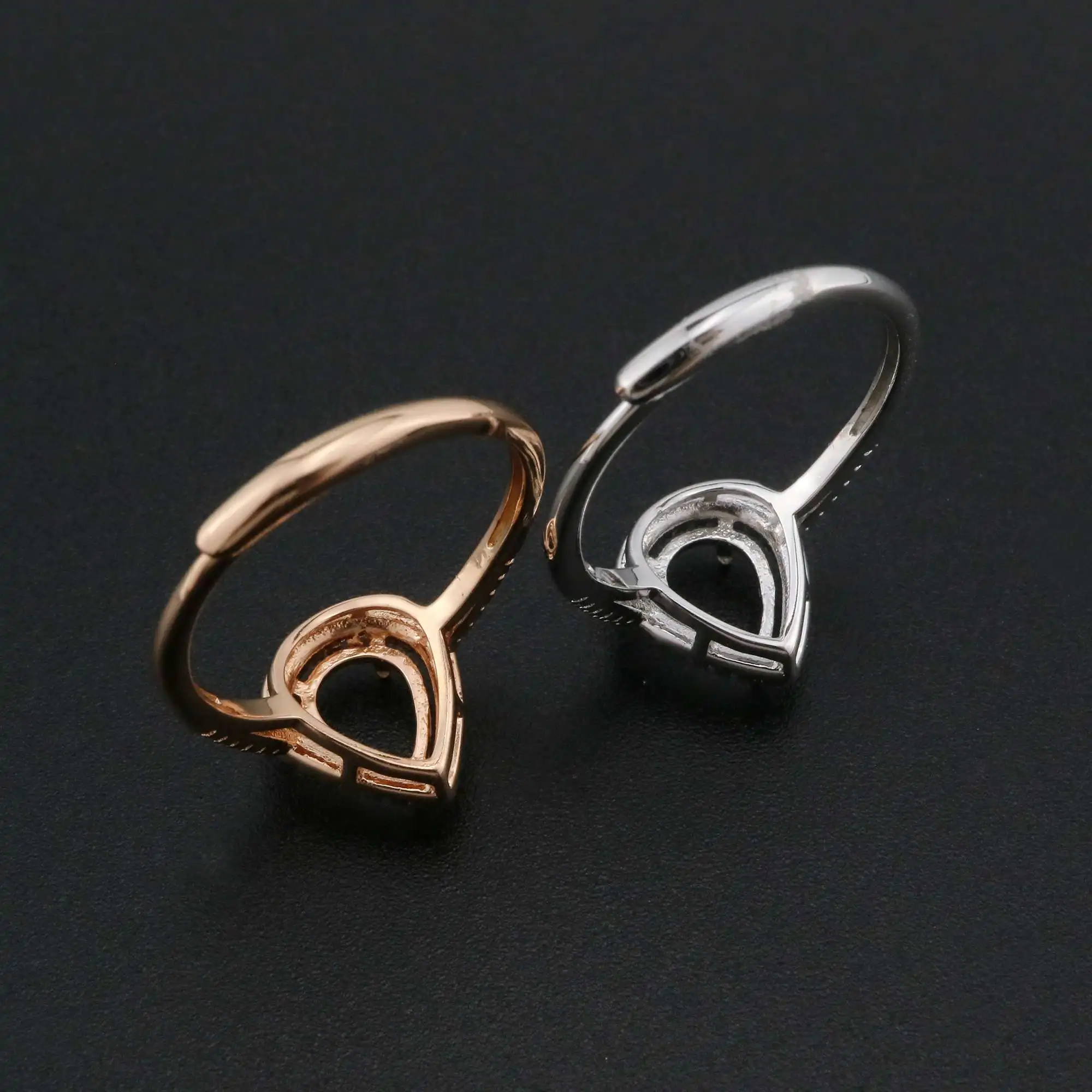 Halo Pear Prong Ring Settings Rose Gold Plated Solid 925 Sterling Silver Adjustable Ring Bezel for DIY Gemstone 1294224