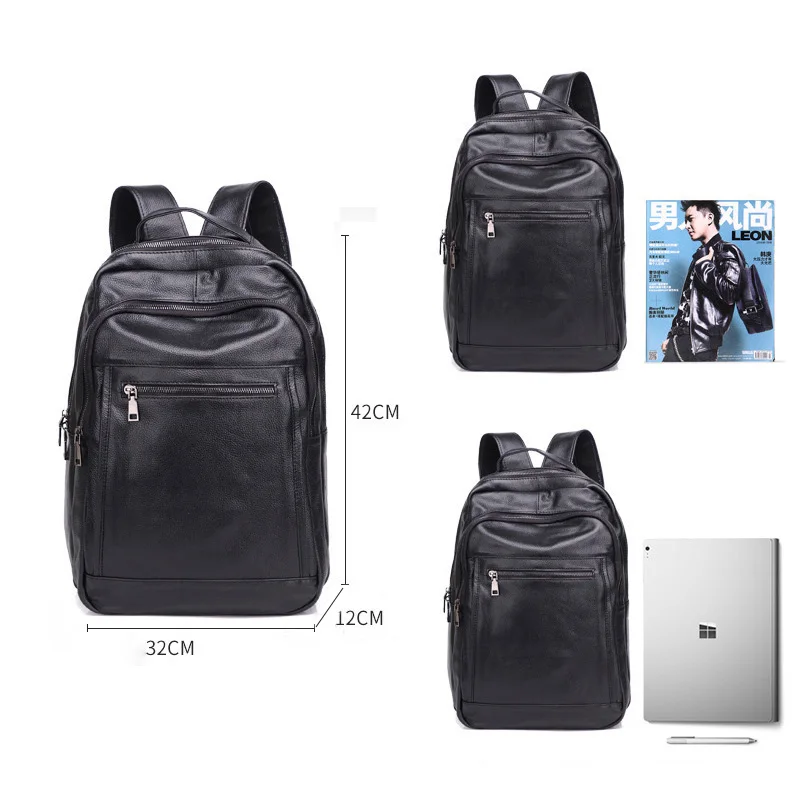 Zency Soft Cowhide Leather Backpack Large Capacity Female Knapsack Fashion School Bag Anti-theft Waterproof Bags for Men Women