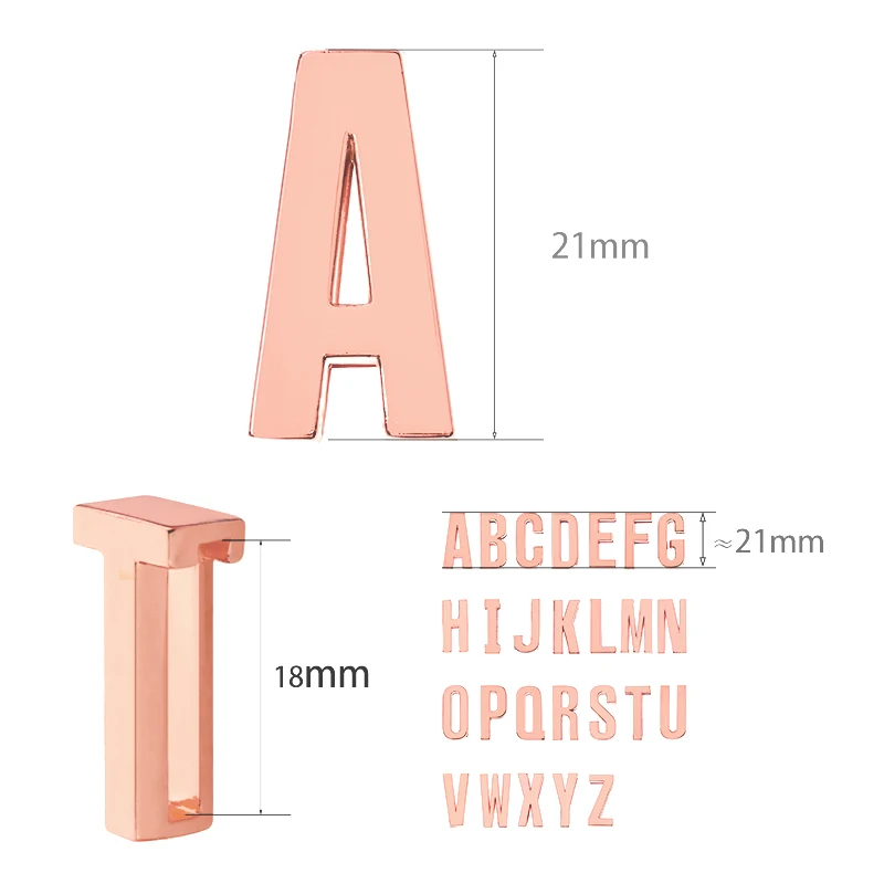 18mm Slide Letter Charms For Bracelet Jewelry Making Rose Gold Color Alphabet A-Z DIY Wristband Keychain Pet Collar Gift