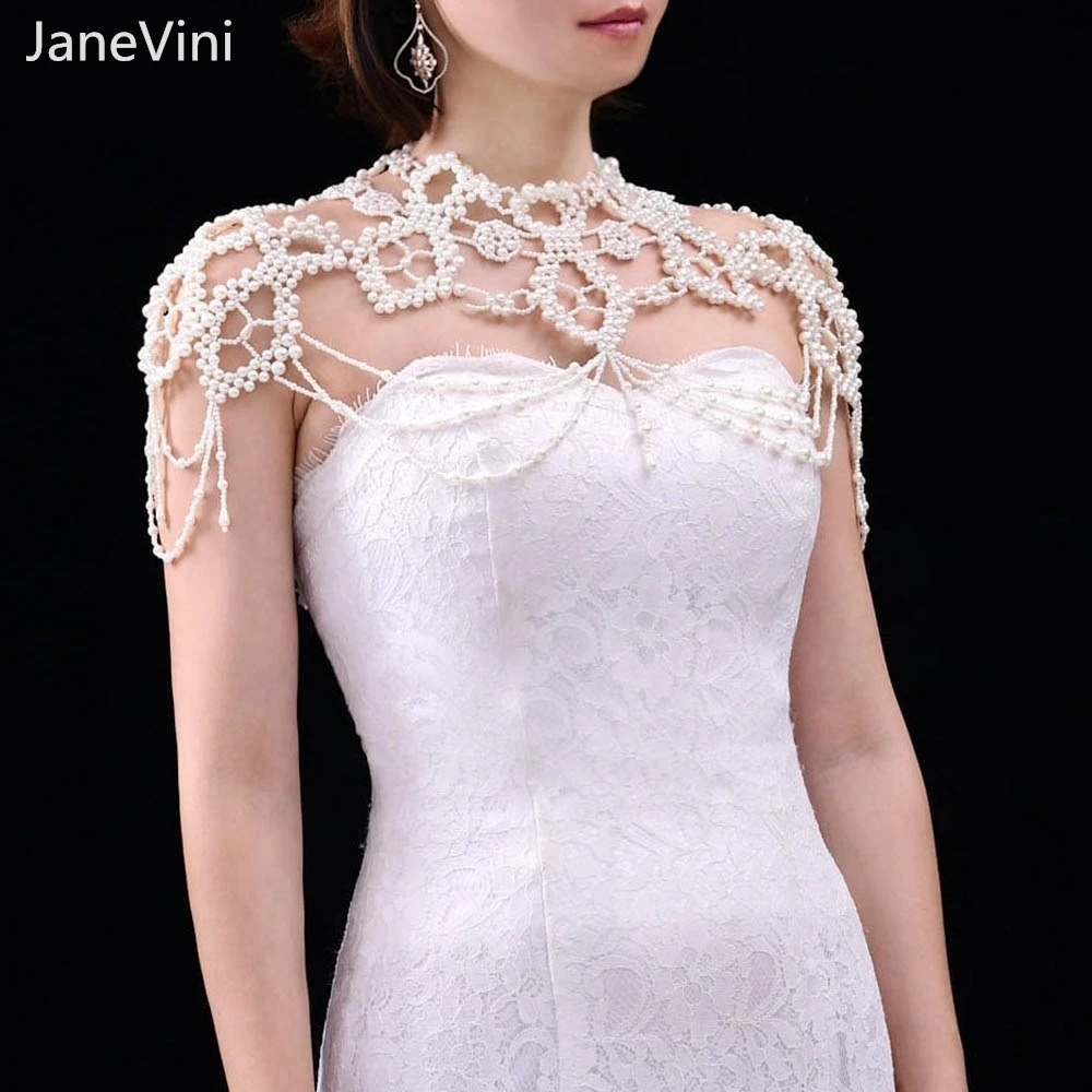 

JaneVini Sexy Boho Imitation Pearl Bridal Shoulder Necklace Collar Body Chain Choker Jewelry for Women Beach Wedding Accessories