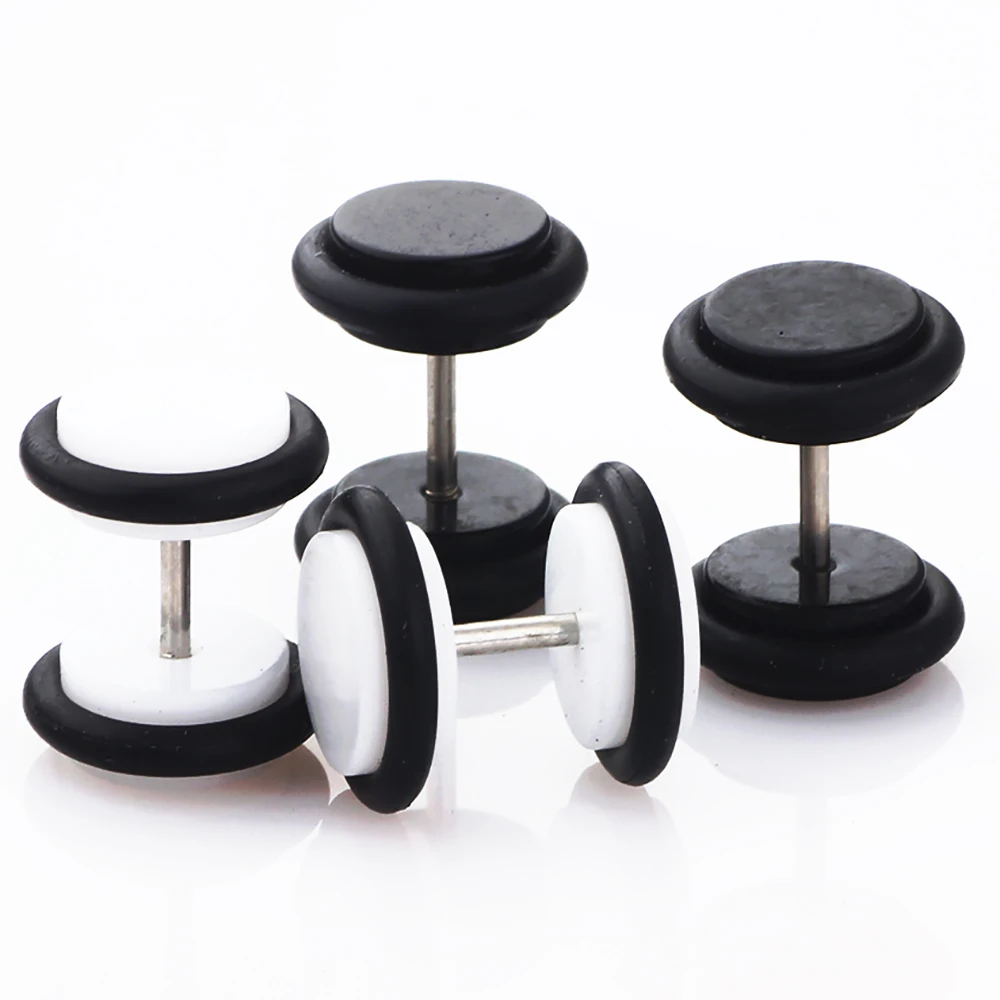 JUNLOWPY 16G Acrylic Barbell Black White Ear Stud Piercing Earrings Fake Cheater Illusion Plug with O ring Body Jewelry 200pcs