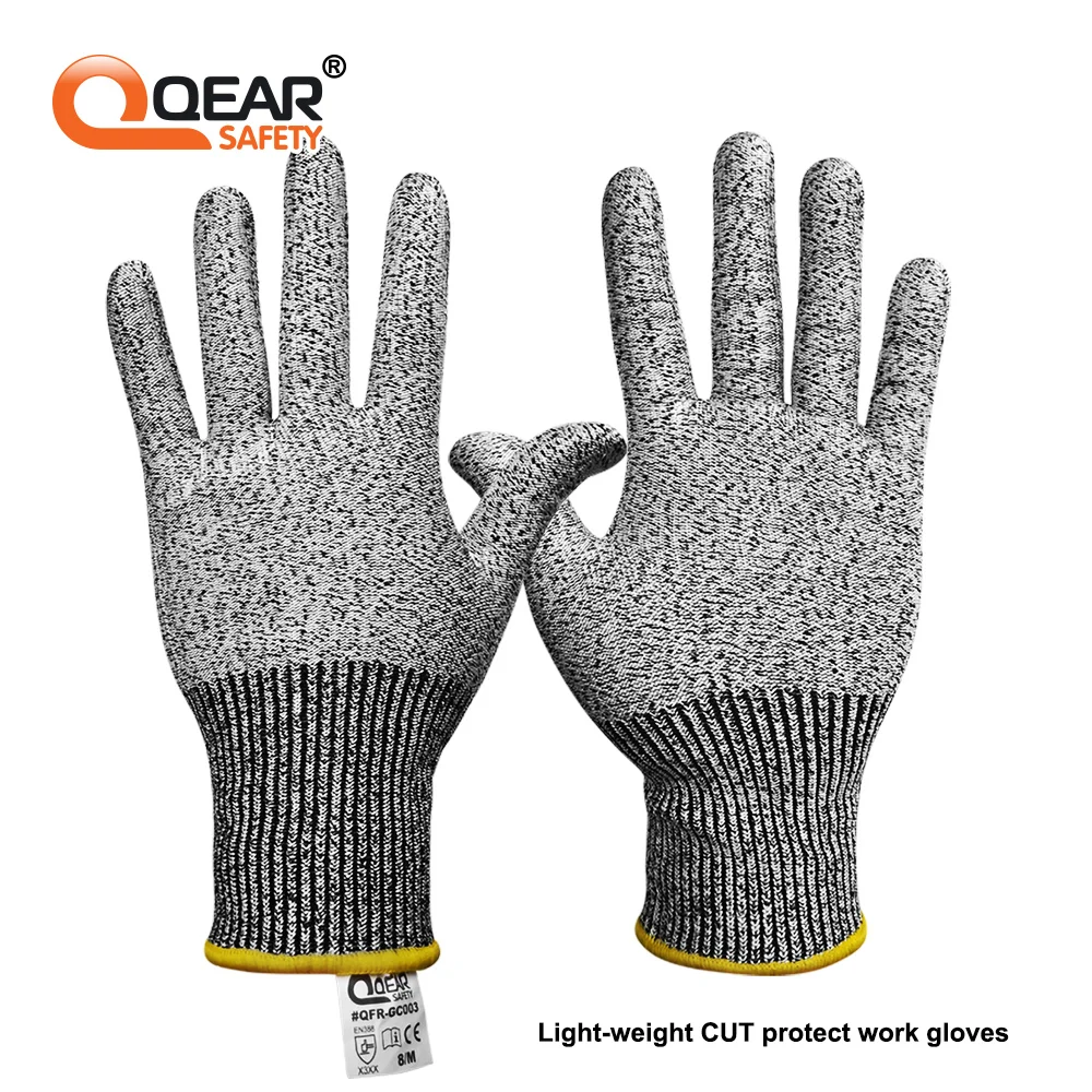 QearSafety Cut Protect Level 3 HPPE Knitted Liner Safety Work Gloves, non-coated, great dexterity, fit to hand