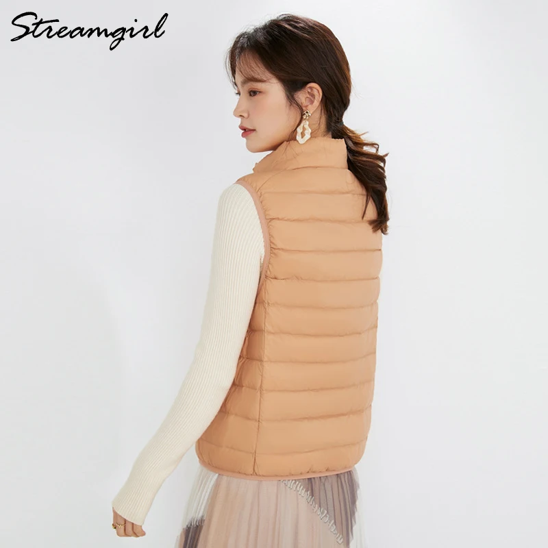 Streamgirl Lightweight Women Winter Vest Warm White Duck Down Short Sleeveless Jackets Women Winter Clothing Classic Down Vest