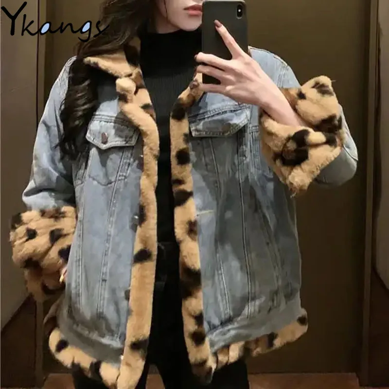 

Harajuku Patchwork Color Oversize Coats Women Loose Casual Korean Lambs Wool Zipper Jacket Goth Winter Thicken Outerwears Female