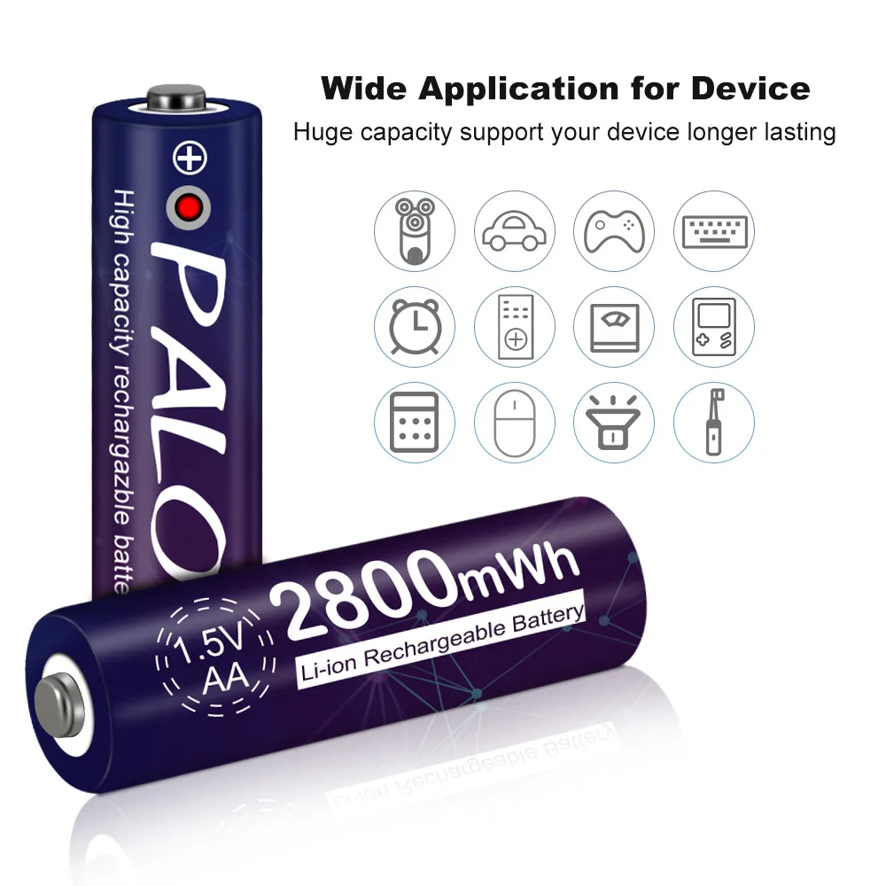 PALO 100% Original 1.5v AA Lithium AA Battery 2800mWh AA Li-ion Rechargeable Battery for Controller toys