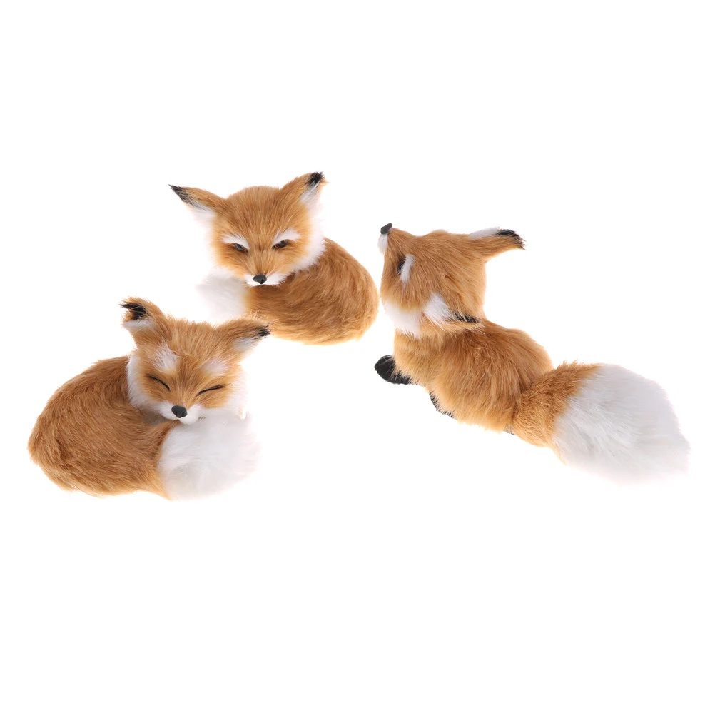 1Pcs Small Simulation Fox Toy Stuffed Plush Toys Mini Squatting Fox Model Home Decoration Wedding Birthday Gift 