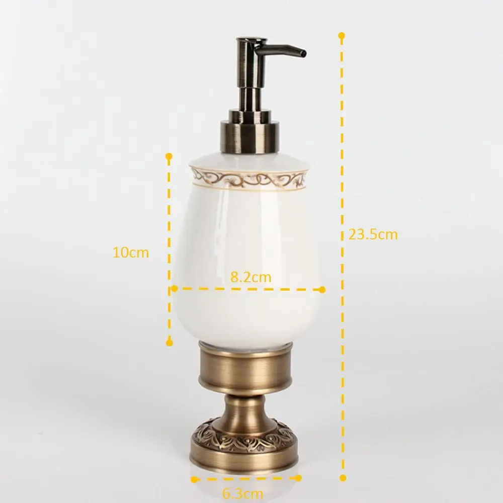 IMPEU Desktop Antique Brass Liquid Soap Dispenser, Hotel Countertop Collection, Brass / Ceramic material, Wall Mounted Holder