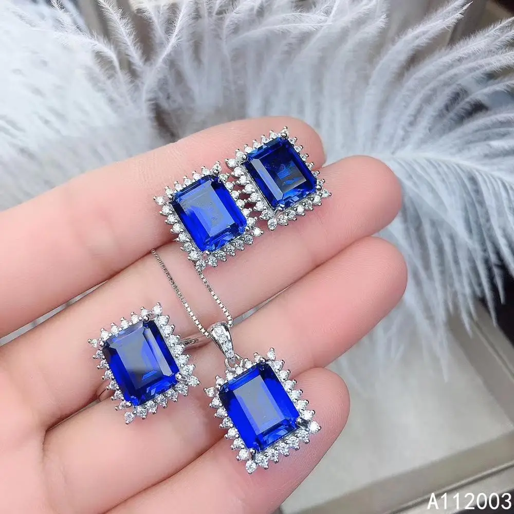 

KJJEAXCMY Fine Jewelry 925 sterling silver inlaid natural sapphire female ring pendant earring set beautiful supports test