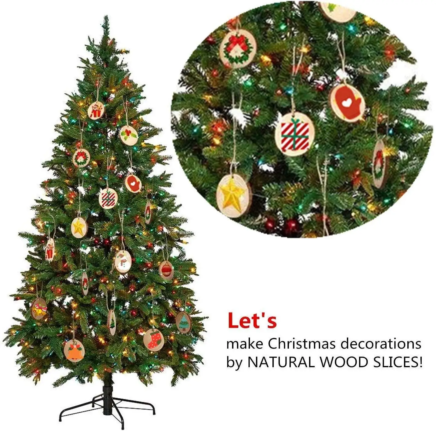 50pcs Natural Wood Slices Round Circle Tree Bark Log 2-7cm Wooden Circles for DIY Crafts Wedding Decorations Christmas Ornaments