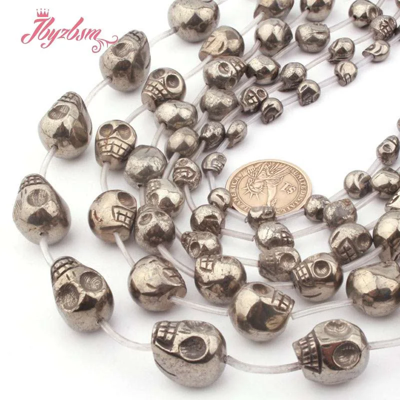 12x16,6x8,8x10mm Natural Carved Skull Pyrite Loose Beads Natural Stone Beads for DIY Women Necklace Bracelet Jewelry Making 15\