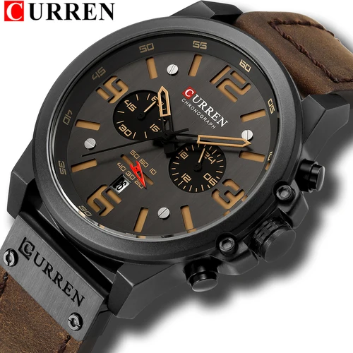 Imagen 1 del producto Relojes CURREN para hombre, marca de lujo, reloj de pulsera deportivo resistente al agua, cronógrafo de cuarzo, reloj militar de cuero genuino, reloj Masculino