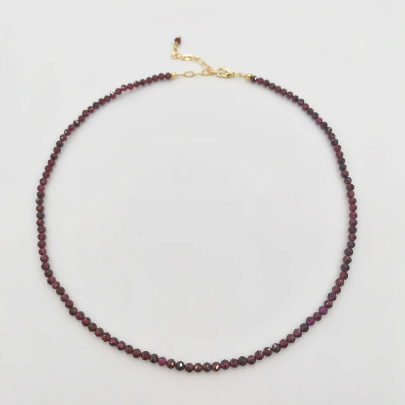 3mm Faceted Garnet Necklace Adjustable 14K Gold Filled Chains Gemstones Collier Femme Unique Vintage BOHO Necklace For Women