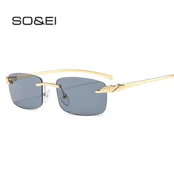 SO&EI Vintage Unique Rimless Rectangle Sunglasses Women Candy Colors Clear Lens Eyewear Brand Designer Men Sun Glasses