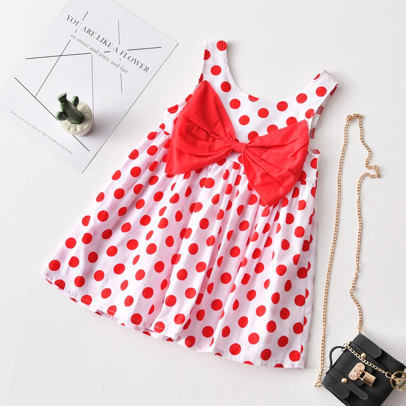 Summer Girls Dress New Summer Fashion Polka Dot Bow Knot Sleeveless Cute Children's Dress Toddler Baby Girl Clothes