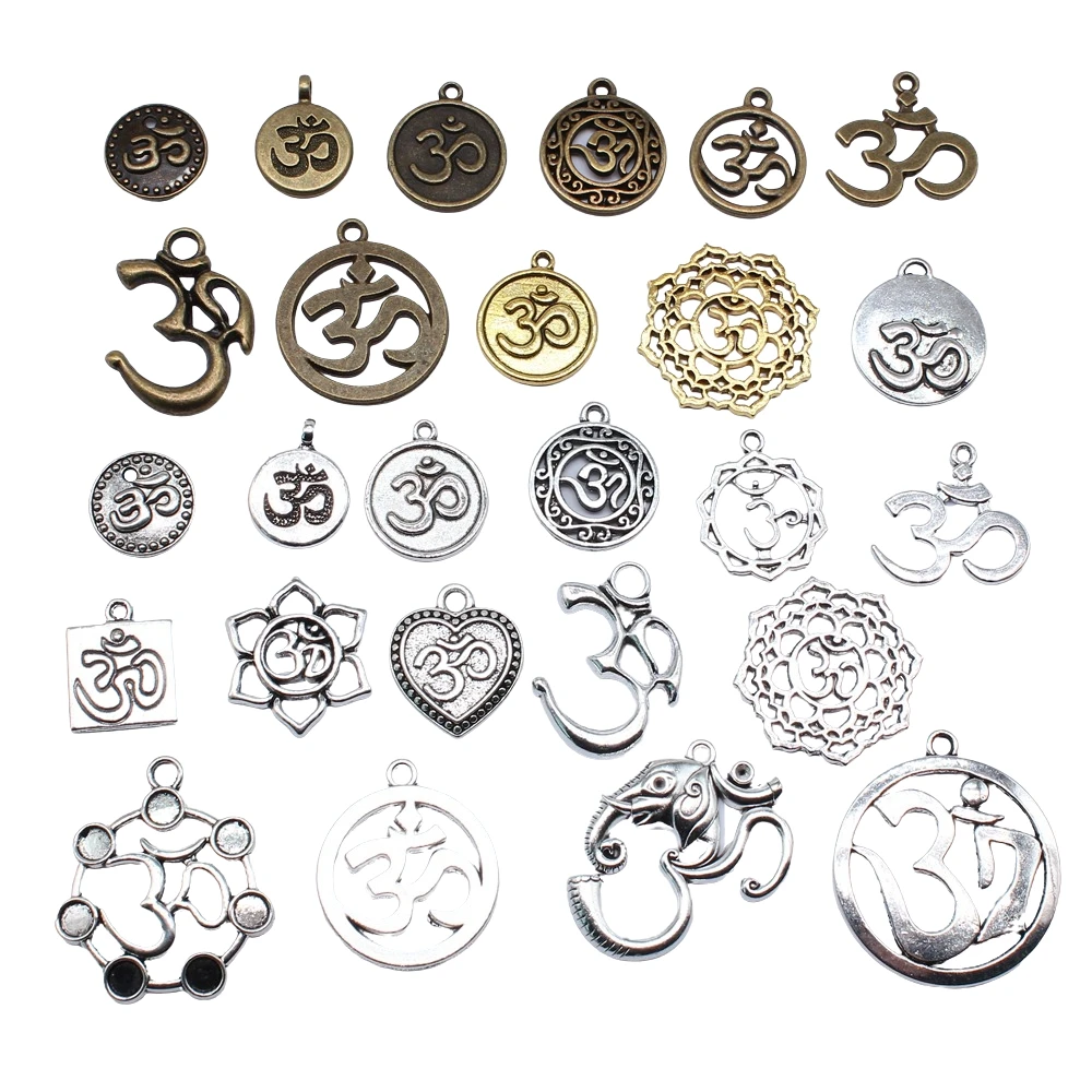 10pcs Charms Yoga Om Pendants Making DIY Handmade Tibetan Silver Color Vintage Antique Bronze Color Jewelry Making Finding