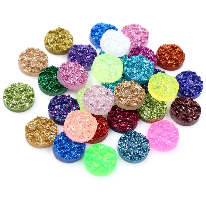 New 8mm 10mm 12mm 40pcs Druzy Natural Ore Style Flat Back Resin Cabochons For Bracelet Earrings DIY Jewelry Making Accessories