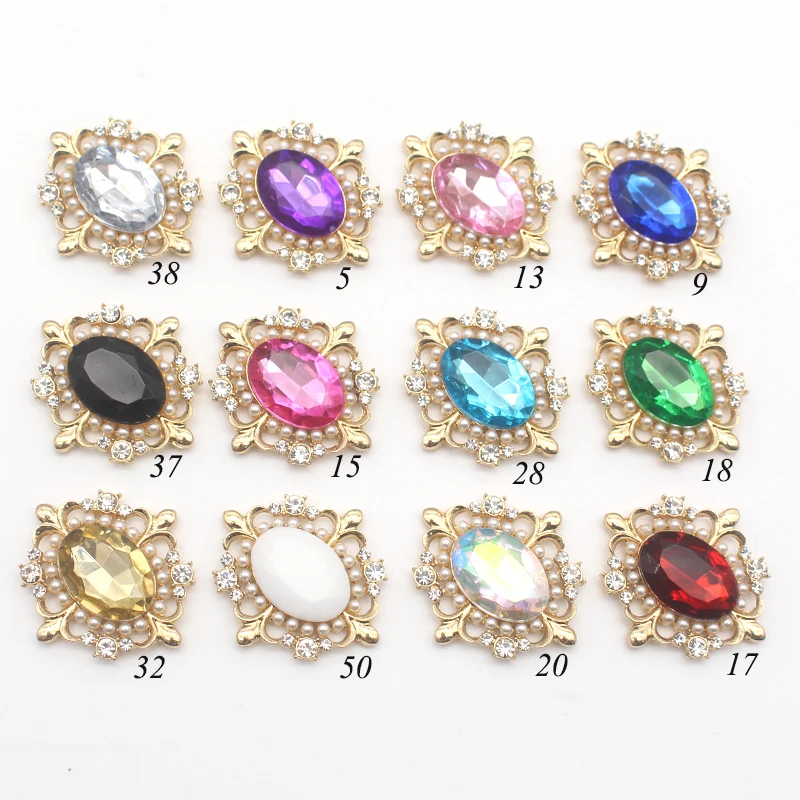 10pcs 31*34mm ovale lucido strass perla lega pulsante copricapo accessori abbigliamento fai da te signore tacchi alti materiale decorativo