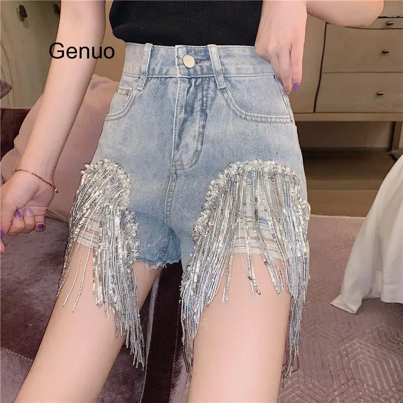 Tinggi Pinggang Celana Pendek Wanita Musim Panas Katun Denim Celana Pendek Harajuku Kasual Gothic Biru 2020 Korea Fashion Spandex Shorts Femme