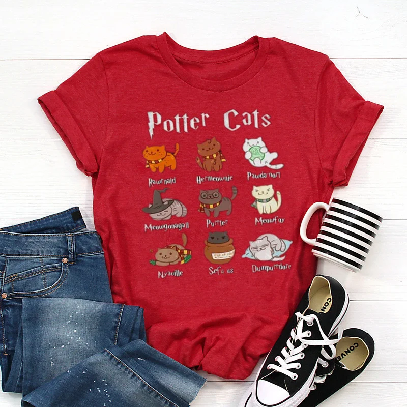 Cute Potter Cats mom Shirt Fashion Unisex tshirt Harajuku Short Sleeve Mama Top Tees O Neck 100% Cotton Mother Casual